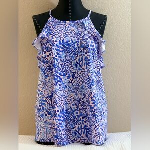 LILLY PULITZER BRIGHT PINK BLUE TOP SHIRT BLOUSE SIZE SMALL EXCELLENT CONDITION